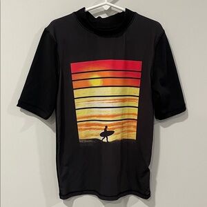 Youth Black Surf Graphic Swim Shirt